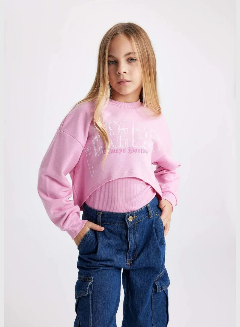 DeFacto Girl Crew Neck Long Sleeve Knitted Sweatshirt