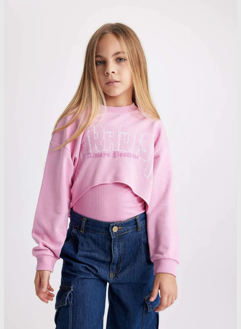 DeFacto Girl Crew Neck Long Sleeve Knitted Sweatshirt