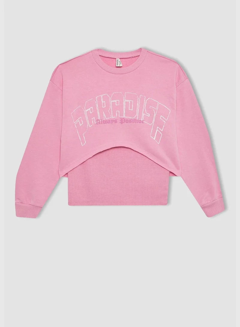 DeFacto Girl Crew Neck Long Sleeve Knitted Sweatshirt