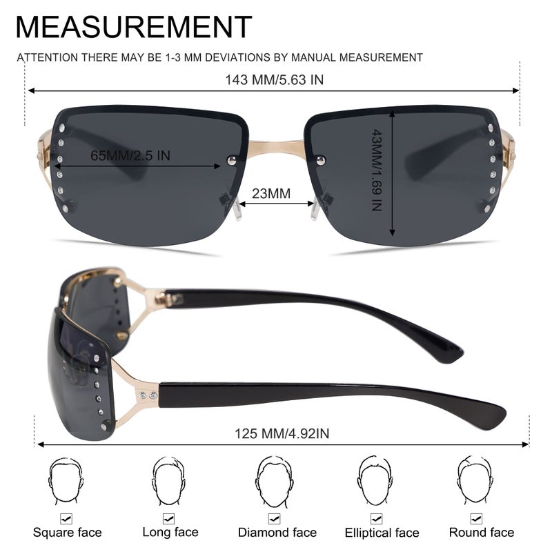VANLINKER Rimless Frameless rectangular Sunglasses for Women Trendy Y2k Early 2000s Fashion Shades All Black - Image 5
