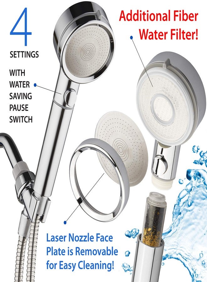 Dream Spa LaserJet High Pressure Luxury Handheld Shower Head with Dual Water Filters, ON-OFF Pause Switch, Extra-long 72-inch Stainless Steel Hose & Bracket - Face Opens for Easy Cleaning - Image 3