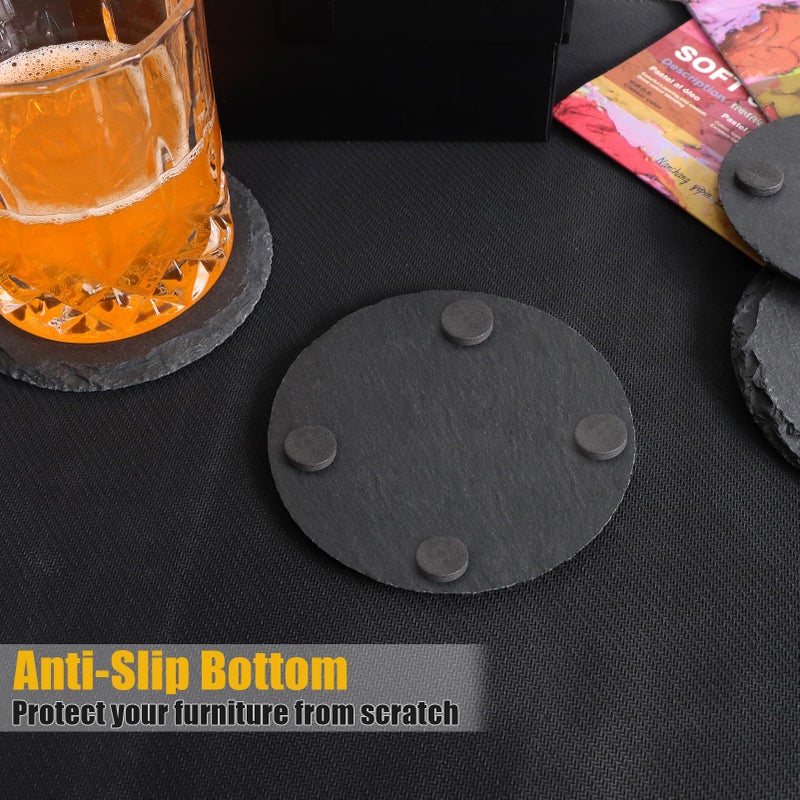 Vibra-TITE 12 Pack Slate Drink Coasters with Metal Holder  VIBRATITE 4 Inch Black Stone Coasters Bulk with Anti-Scratch Bottom for Drink Coffee Bar Kitchen Home Decor Engraving  Round - Image 3