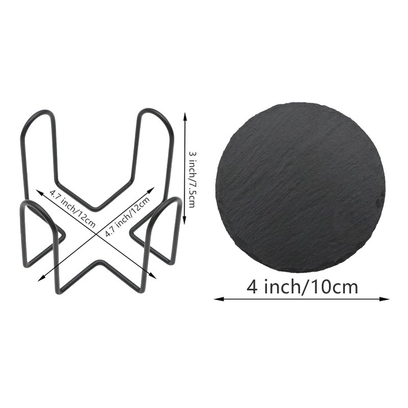 Vibra-TITE 12 Pack Slate Drink Coasters with Metal Holder  VIBRATITE 4 Inch Black Stone Coasters Bulk with Anti-Scratch Bottom for Drink Coffee Bar Kitchen Home Decor Engraving  Round - Image 2