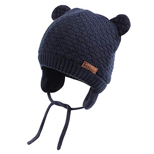 XIAOHAWANG Warm Baby Hat Cute Bear Toddler Earflap Beanie for Fall Winter (2-3 Years, A-Navy) - Image 1