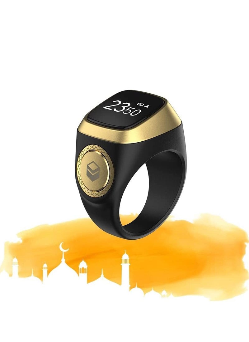 iQIBLA Zikr Ring Smart Tasbih Tally Counter Ring for Muslims Zikr Digital Tasbeeh 5 Prayer Time Reminder Bluetooth Waterproof plastic material BLACK – 20mm  - Image 1