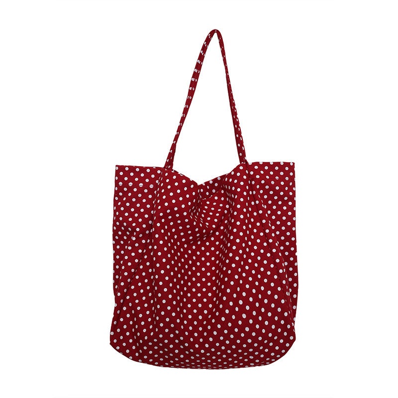 Summer Commuter Wave Point Canvas Bag Ins Casual Simple Large Capacity Shopping Bag Women'S Bag Fashionable Korean Style Shoulder Bag - Image 1