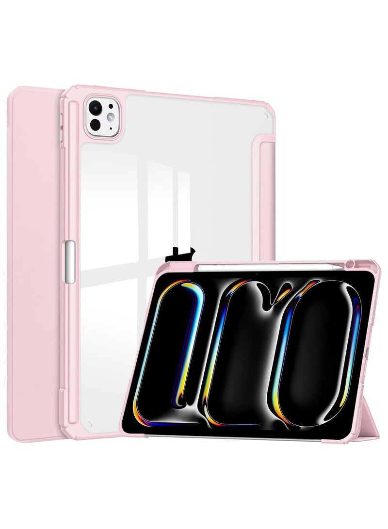VKL Case for iPad Pro 13 (2024, M4, 7th Generation), Smart Slim Folio Stand Auto Sleep/Wake Cover, with Pencil Slot, Clear Transparent Back Shell for iPad Pro 13 Inch (Pink) - Image 1