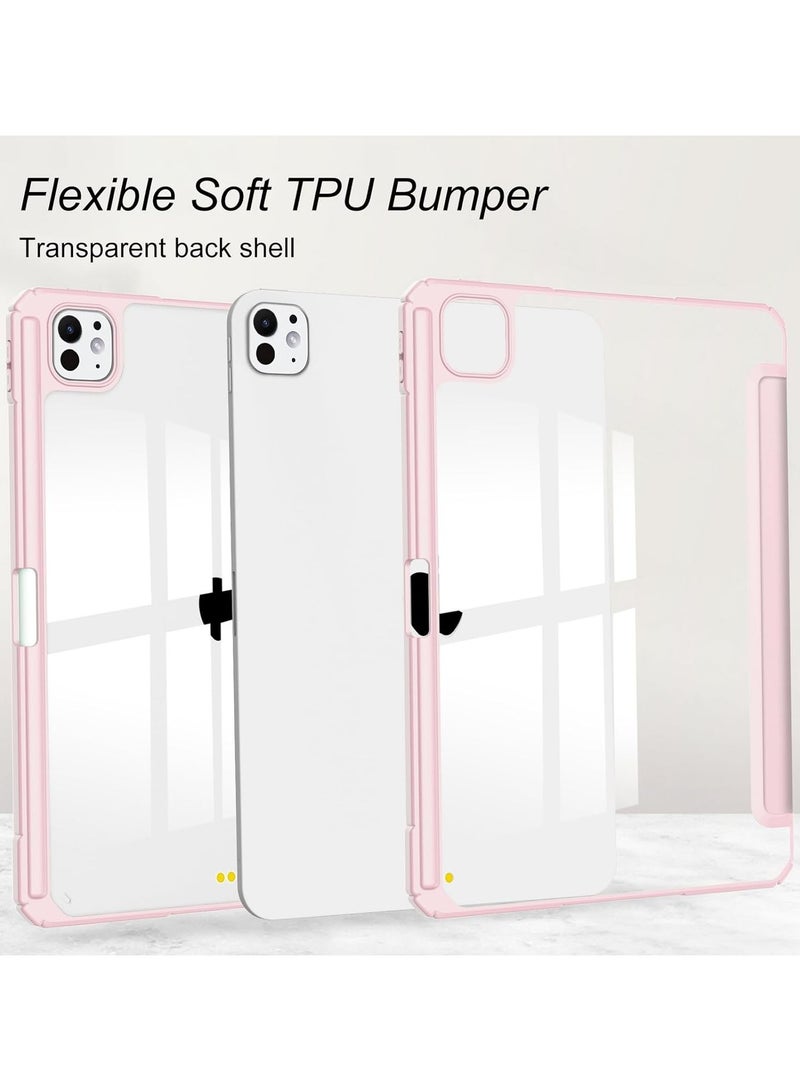 VKL Case for iPad Pro 13 (2024, M4, 7th Generation), Smart Slim Folio Stand Auto Sleep/Wake Cover, with Pencil Slot, Clear Transparent Back Shell for iPad Pro 13 Inch (Pink) - Image 3