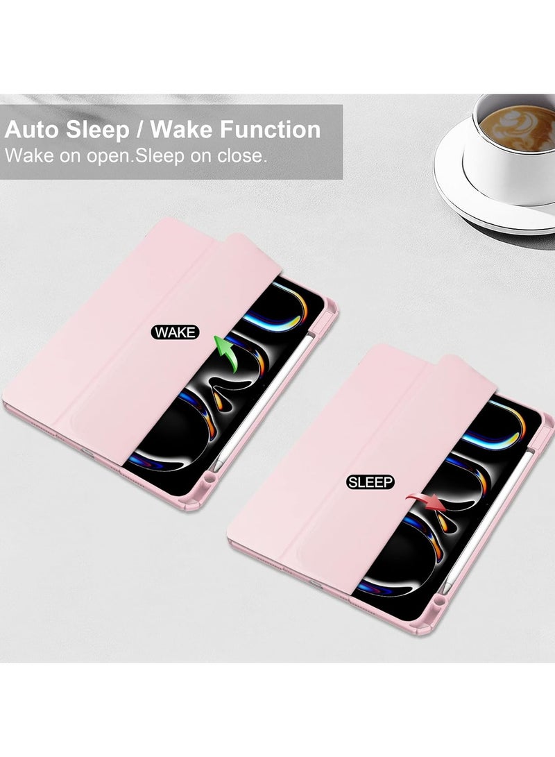 VKL Case for iPad Pro 13 (2024, M4, 7th Generation), Smart Slim Folio Stand Auto Sleep/Wake Cover, with Pencil Slot, Clear Transparent Back Shell for iPad Pro 13 Inch (Pink) - Image 4