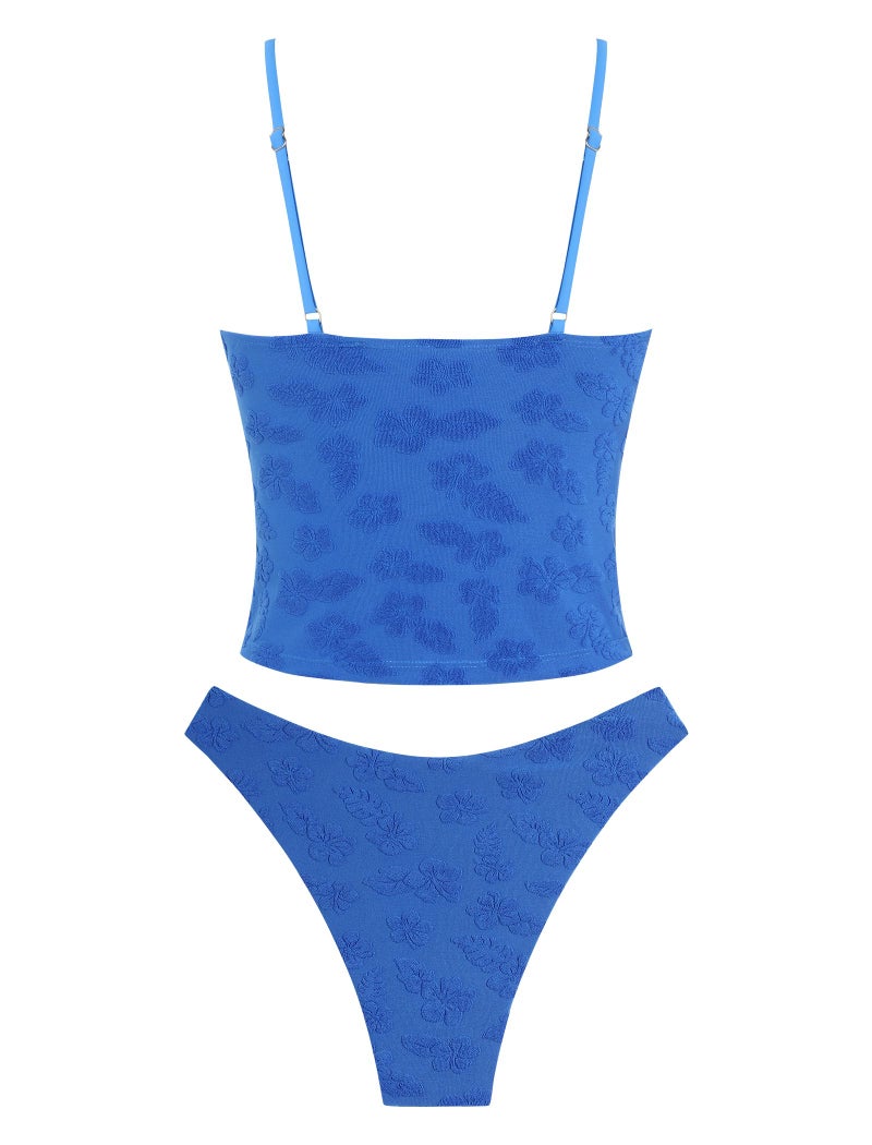 ZAFUL Swimsuits for Women's Tummy Control Tankini V Neck High Waisted Tie Bikini Set 2 Pieces Bathing Suits (1-a-Deep Blue, S) - Image 2