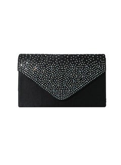 Ladies Glitter Rhinestone Clutch Bag Evening Bag One Shoulder Dinner Bag Flip Clutch Bag Stylish Crossbody Bag Black