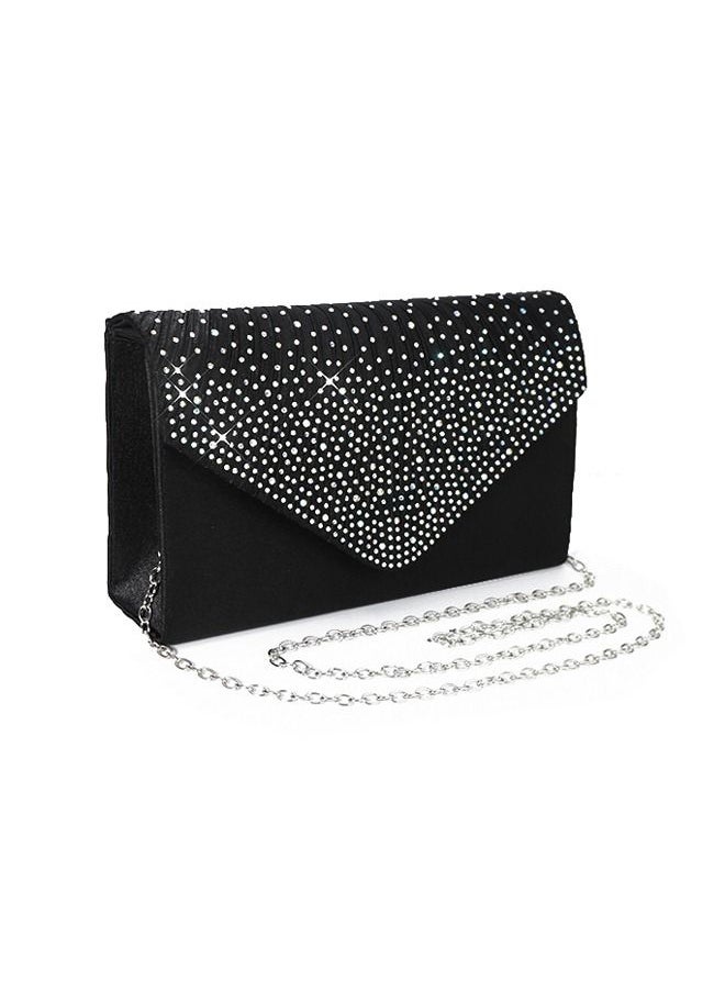 Generic - Ladies Glitter Rhinestone Clutch Bag Evening Bag One Shoulder Dinner Bag Flip Clutch Bag Stylish Crossbody Bag Black - Image 1