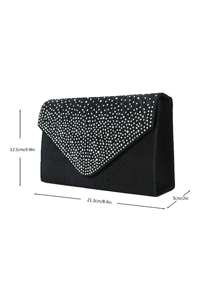Generic - Ladies Glitter Rhinestone Clutch Bag Evening Bag One Shoulder Dinner Bag Flip Clutch Bag Stylish Crossbody Bag Black - Image 1