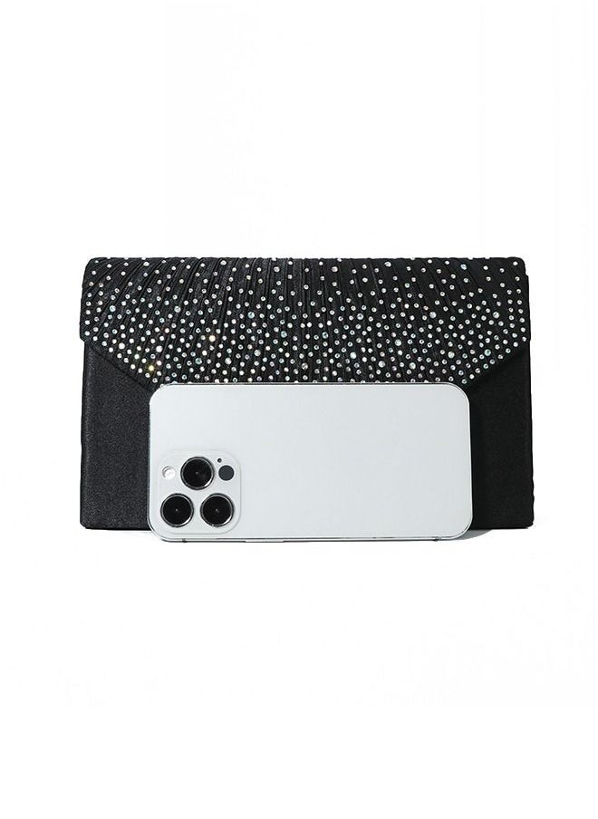 Generic - Ladies Glitter Rhinestone Clutch Bag Evening Bag One Shoulder Dinner Bag Flip Clutch Bag Stylish Crossbody Bag Black - Image 1