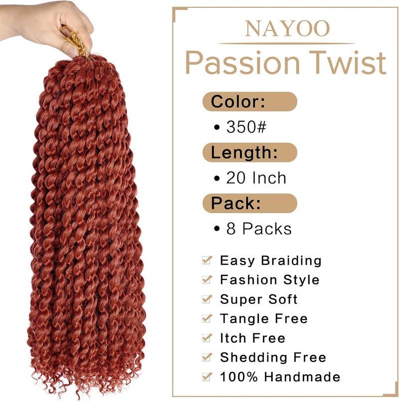 NAYOO Passion Twist Hair-8 Packs 20 Inch Water Wave Crochet Hair,Passion Twist Crochet Hair For Black Women Long Passion Twists Synthetic Braiding Hair Extensions(20 Inch 8 Packs,350#) - Image 2