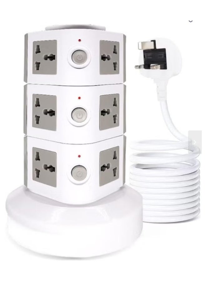 Universal Vertical Tower Power Strip, Multi Socket(110V-250V) with 2 USB Ports, Electric Charging Station Surge Protector, suitable for any country (Three layer)