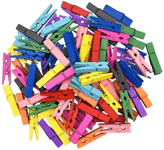 MOOLYAVAAN Products Mini Color Wooden Clips for Decorations, Photos and Polaroids 1.5 Inch Multicolored, Wooden Paper Clips for Photo Hanging, DIY Home and Decoration Crafts (50)