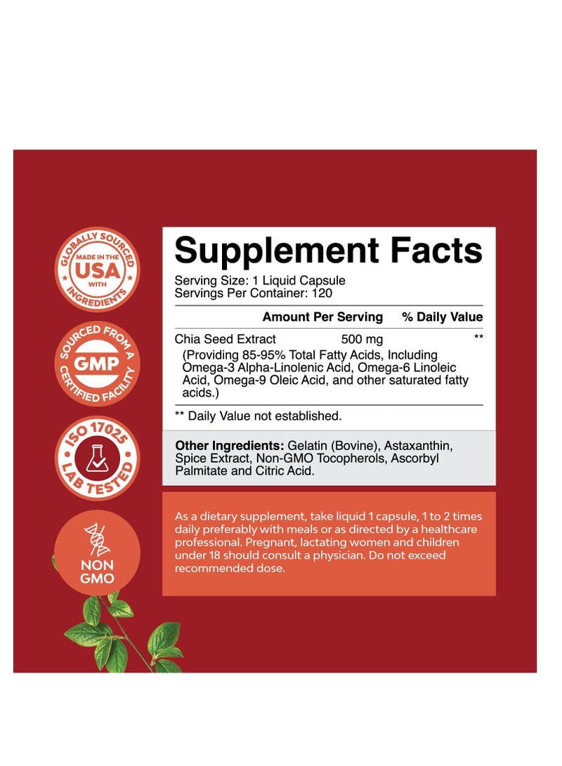Nature's Craft Chia Seed Oil Extract for Adults Digestive Support Immunity and Heart Health 120 Capsules 4 month supply - Image 2