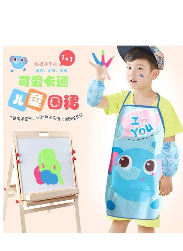 Generic (2 pieces) Childrens bib  Childrens eating apron  Fullsleeve coloring and drawing apron  Multiuse  - Image 3