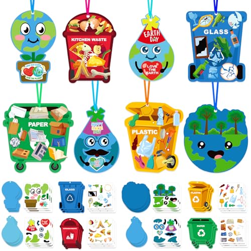 HOWAF 24 Pack Happy Earth Day DIY Craft OrnamentsMake Your Own Earth Day Art Kits for KidsEnvironmental Sorting Bin Craft Kit DIY Card Stickers for Save Earth Day Party Supplies Classroom Activity - Image 1