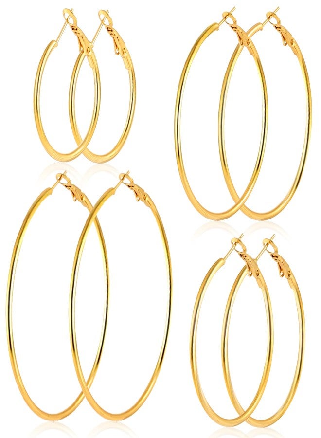 YINCUO 4 Pairs Stainless Steel Silver 14K Gold Plated Hoop Earrings for Women Hypoallergenic Big Thin Lightweight Dangle Set, Stainless Steel, No Gemstone - Image 1