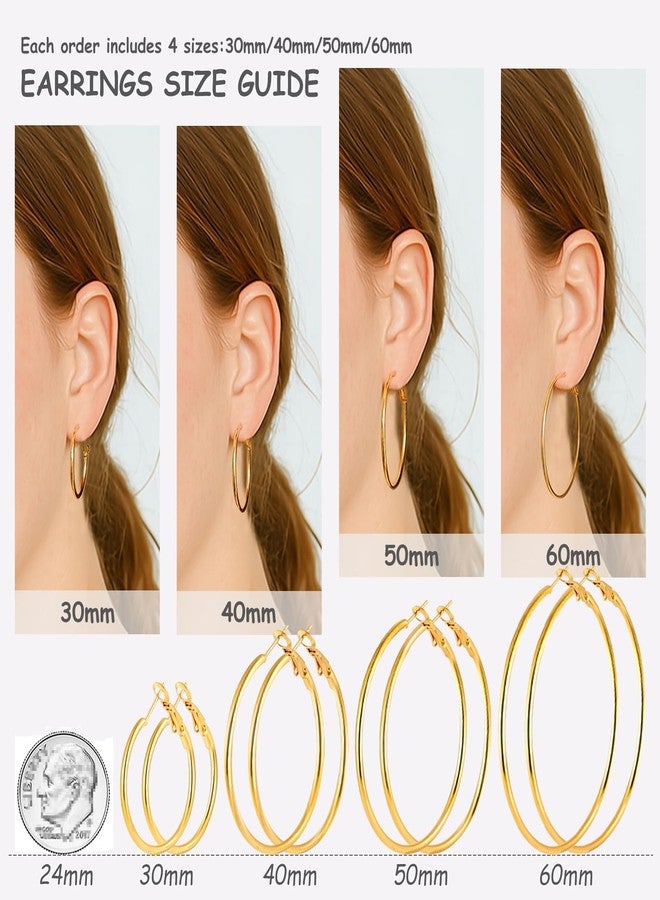 YINCUO 4 Pairs Stainless Steel Silver 14K Gold Plated Hoop Earrings for Women Hypoallergenic Big Thin Lightweight Dangle Set, Stainless Steel, No Gemstone - Image 2
