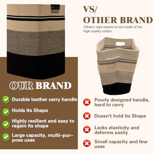 Degeyoyo Laundry Hamper, 95L Tall Laundry Basket with Leather Handles, Rectangle Large Clothes Hamper for Organizing, Cotton Woven Laundry Baskets Storage Hampers for Bedroom, Nursery, Living Room - Image 5