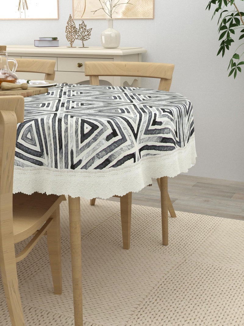 Clasiko 4 Seater Oval Dining Table Cover; 54x78 Inches or 137x198 Cms; Material - PVC; Anti Slip; White Print On Grey 77034 - Image 3
