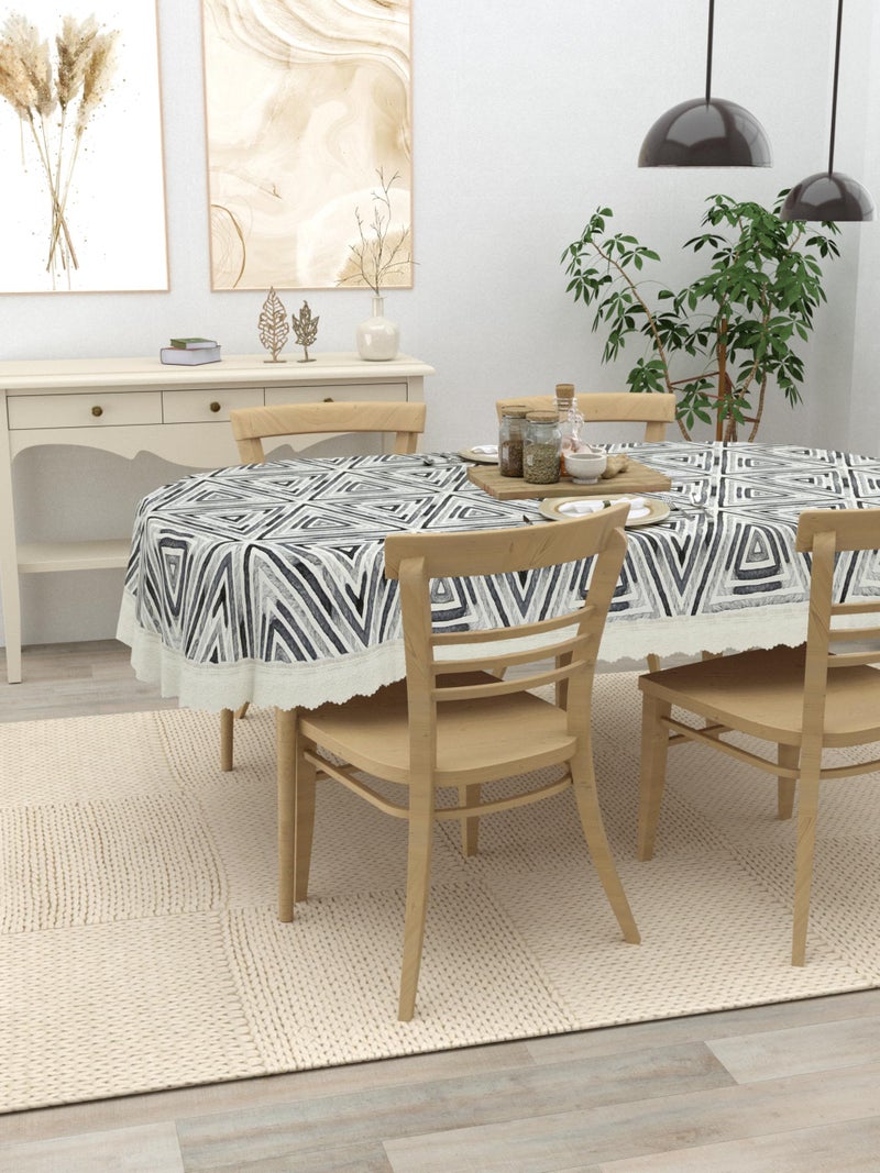 Clasiko 4 Seater Oval Dining Table Cover; 54x78 Inches or 137x198 Cms; Material - PVC; Anti Slip; White Print On Grey 77034 - Image 2