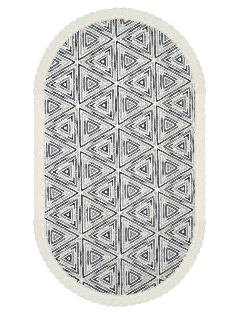 Clasiko 4 Seater Oval Dining Table Cover; 54x78 Inches or 137x198 Cms; Material - PVC; Anti Slip; White Print On Grey 77034 - Image 4