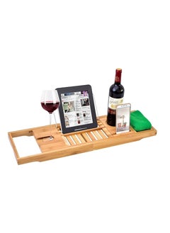 Premium Bamboo Bathtub Tray Expandable Wood Bath Tray with Book Tablat Holder