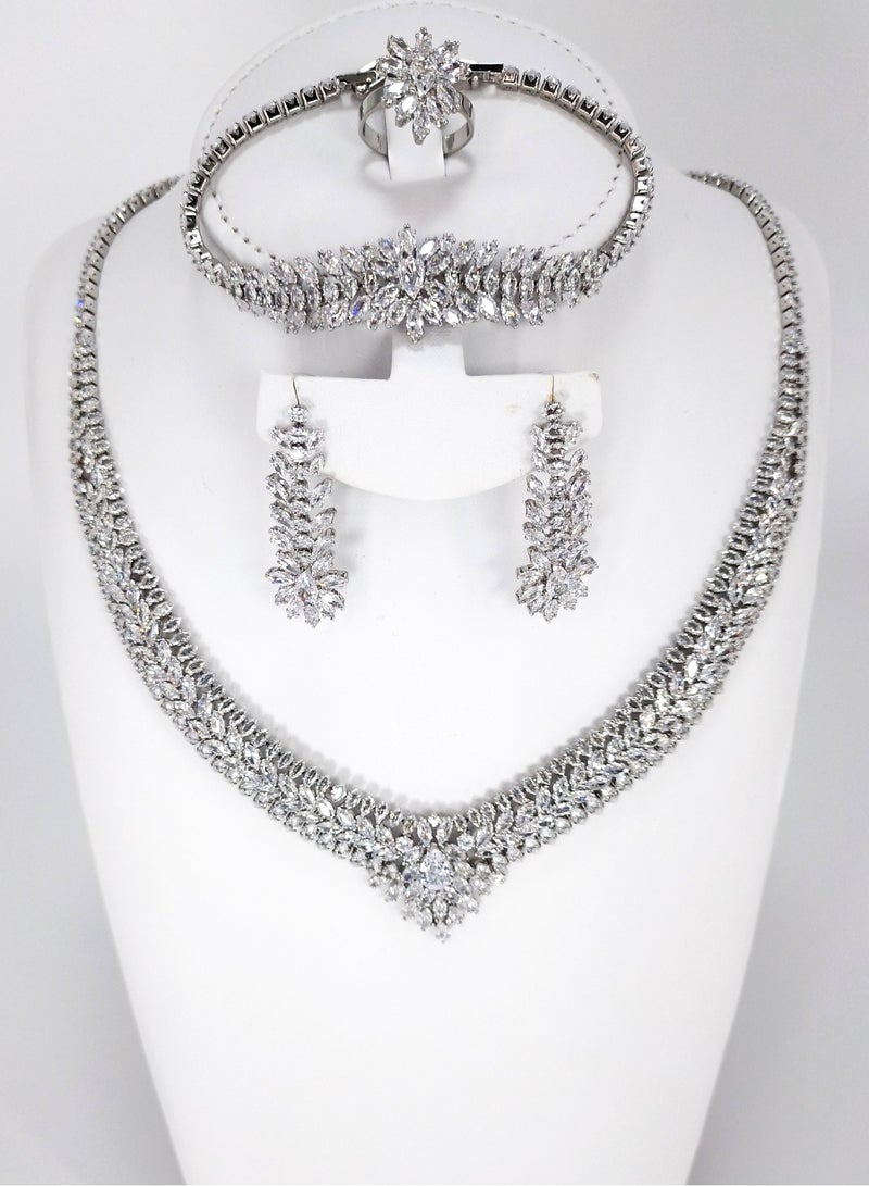 Eternal Elegance: Royal Jewelry Set for Ladies - Zirconia and Crystal Necklace, Bracelet, Earrings, and Ring - Exquisite Craftsmanship for Timeless Glamour - Image 1