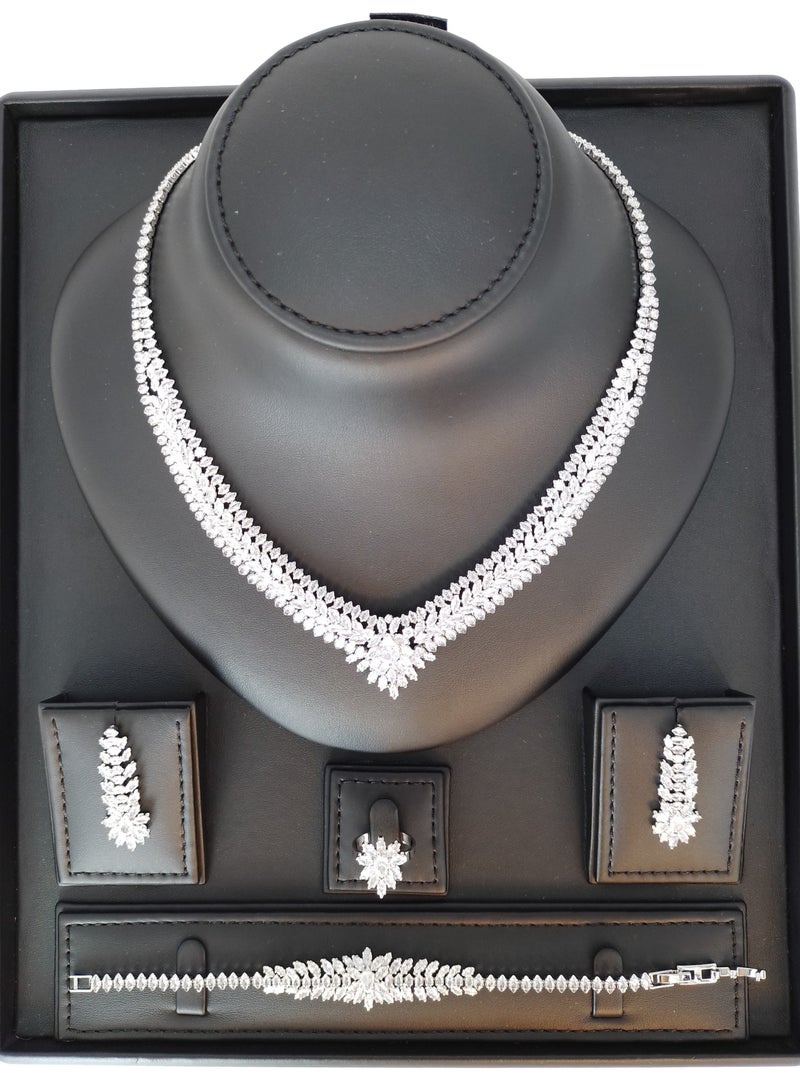 Eternal Elegance: Royal Jewelry Set for Ladies - Zirconia and Crystal Necklace, Bracelet, Earrings, and Ring - Exquisite Craftsmanship for Timeless Glamour - Image 2