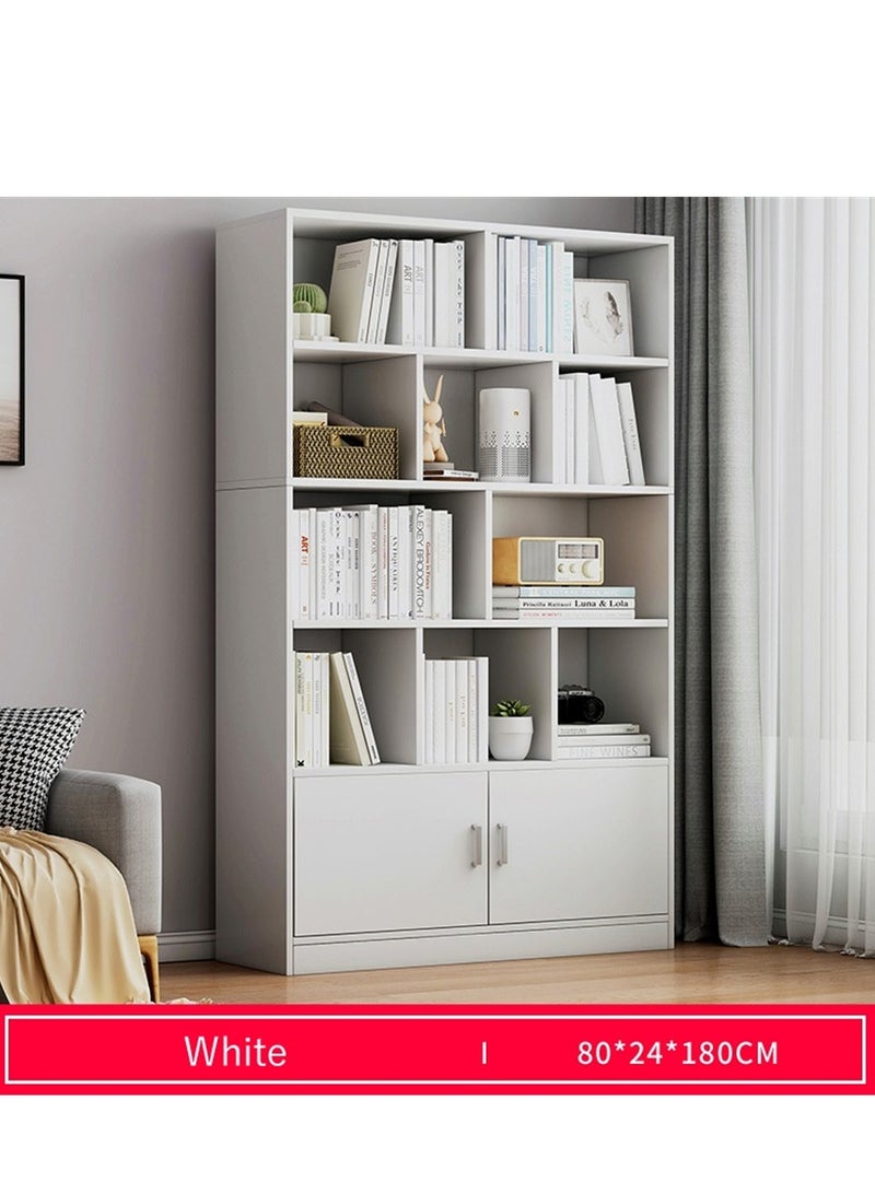 Generic Multipurpose Wooden Bookshelf, Multi-Tier Storage Display Rack Freestanding Floor Shelf Bookcase, Modern Storage Rack Cube Display Shelve Organize Cabinet for Home Office and Living Room (White, 80*24*180 cm)  - Image 1