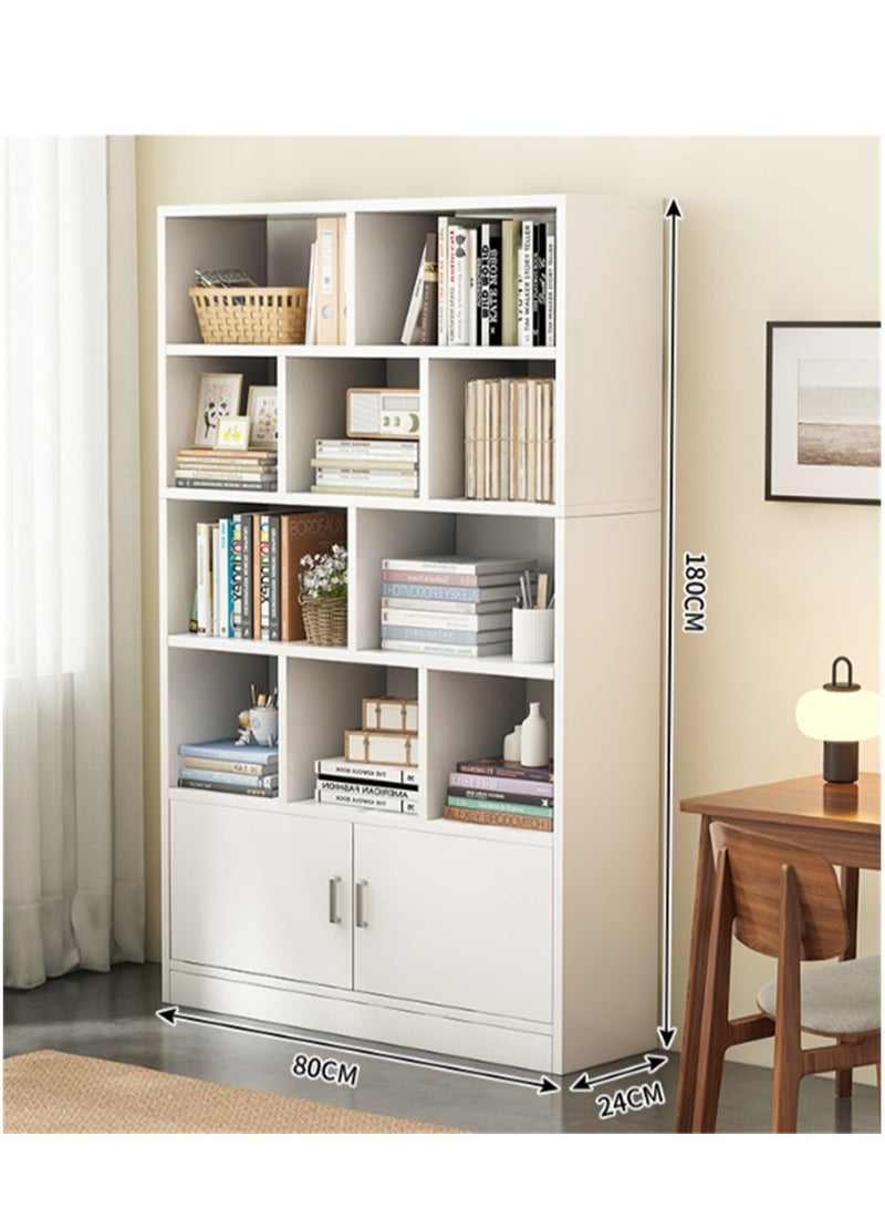 Generic Multipurpose Wooden Bookshelf, Multi-Tier Storage Display Rack Freestanding Floor Shelf Bookcase, Modern Storage Rack Cube Display Shelve Organize Cabinet for Home Office and Living Room (White, 80*24*180 cm)  - Image 2