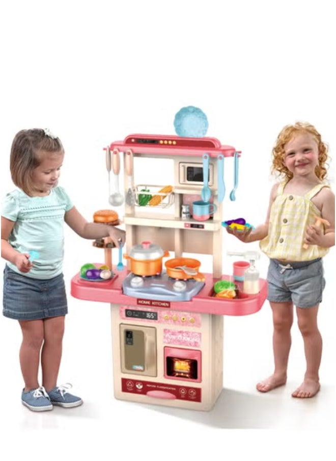 Generic - Kids Kitchen Playset 55 Pieces Including Fridge, Oven, Cutlery, Vegetables, Pretend Play Food & Cooking Set, Kids Playset with Sink, Spray, Light & Sound Realistic Design, Perfect Gift for 3, 4, 5 & 6 Year Olds - Image 1