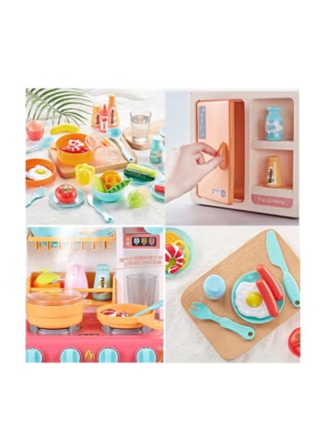 Generic - Kids Kitchen Playset 55 Pieces Including Fridge, Oven, Cutlery, Vegetables, Pretend Play Food & Cooking Set, Kids Playset with Sink, Spray, Light & Sound Realistic Design, Perfect Gift for 3, 4, 5 & 6 Year Olds - Image 1