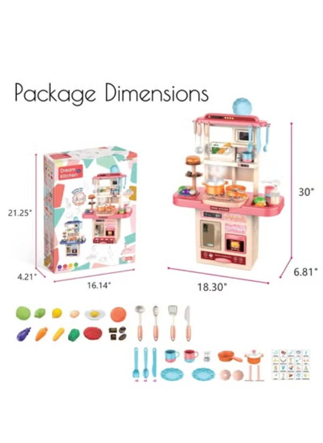 Generic - Kids Kitchen Playset 55 Pieces Including Fridge, Oven, Cutlery, Vegetables, Pretend Play Food & Cooking Set, Kids Playset with Sink, Spray, Light & Sound Realistic Design, Perfect Gift for 3, 4, 5 & 6 Year Olds - Image 1