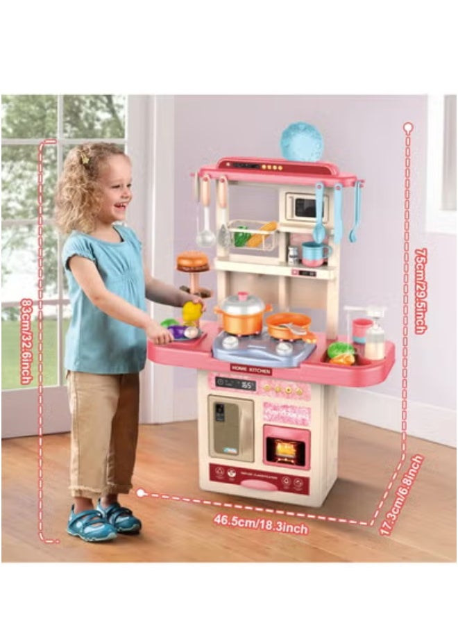 Generic - Kids Kitchen Playset 55 Pieces Including Fridge, Oven, Cutlery, Vegetables, Pretend Play Food & Cooking Set, Kids Playset with Sink, Spray, Light & Sound Realistic Design, Perfect Gift for 3, 4, 5 & 6 Year Olds - Image 1