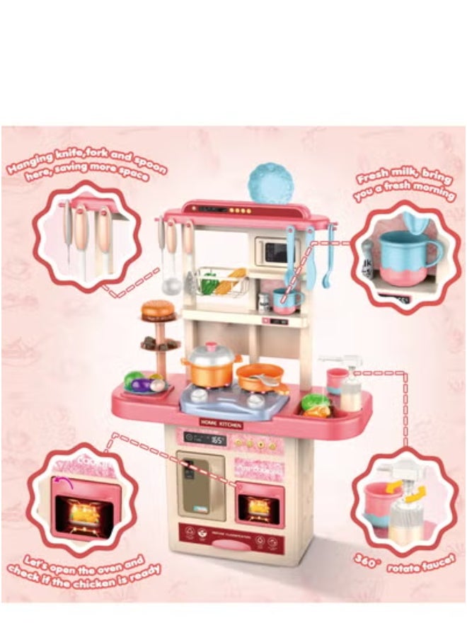 Generic - Kids Kitchen Playset 55 Pieces Including Fridge, Oven, Cutlery, Vegetables, Pretend Play Food & Cooking Set, Kids Playset with Sink, Spray, Light & Sound Realistic Design, Perfect Gift for 3, 4, 5 & 6 Year Olds - Image 1