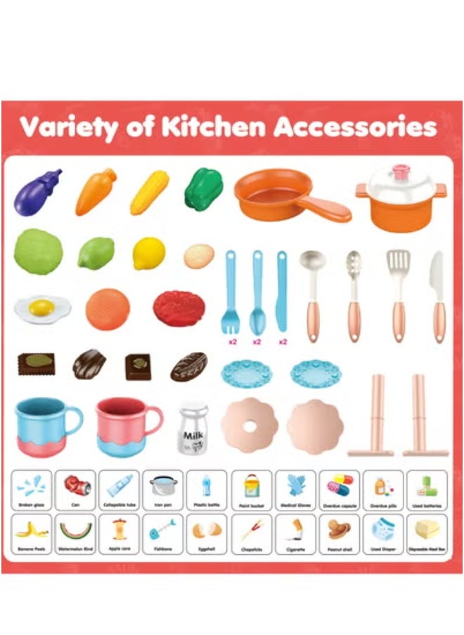 Generic - Kids Kitchen Playset 55 Pieces Including Fridge, Oven, Cutlery, Vegetables, Pretend Play Food & Cooking Set, Kids Playset with Sink, Spray, Light & Sound Realistic Design, Perfect Gift for 3, 4, 5 & 6 Year Olds - Image 1