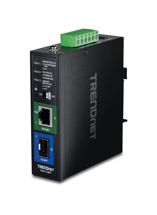 TRENDnet Industrial SFP to Gigabit PoE+ Media Converter 40km (Black) V1.0R Black TI-PF11SFP - Image 1