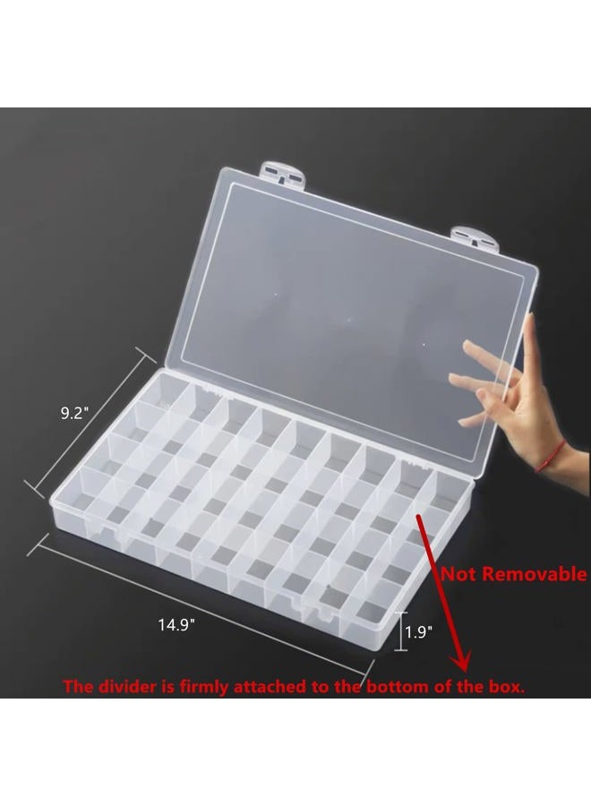 Feadily 2PCS 36 Grids Large Plastic Organizer Box with Dividers, Compartment Organizer Box for Nail Accessories/Screw/Sewing Arts and Oil Paint, Bead Storage Containers 14.9" x 9.2" x 1.9" (Clear) - Image 2