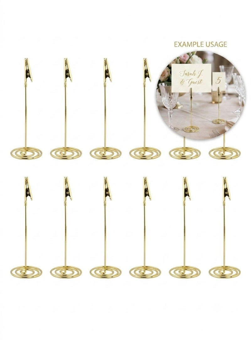 JZS 120mm Tall Table Number Holders Place Card Holder Table Picture Holder Wire Photo Holder Clips Picture Memo Note Photo Stand (Gold,12pcs) - Image 1