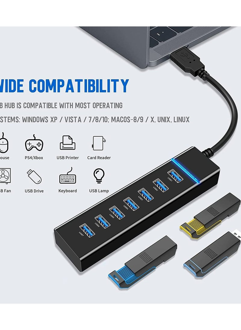 SYOSI - USB Hub, 7 Port USB 3.0 Hub LED Portable High-Speed Compatible for iMac Pro, MacBook Air, Mac Mini/Pro, Surface Pro, PC and Laptop, Notebook Computer High-speed Expansion Multi-interface Hub - Image 1
