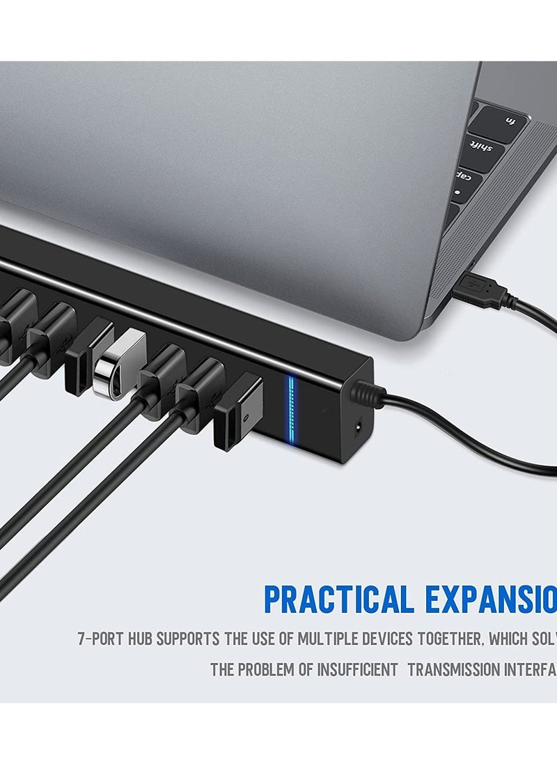SYOSI - USB Hub, 7 Port USB 3.0 Hub LED Portable High-Speed Compatible for iMac Pro, MacBook Air, Mac Mini/Pro, Surface Pro, PC and Laptop, Notebook Computer High-speed Expansion Multi-interface Hub - Image 1