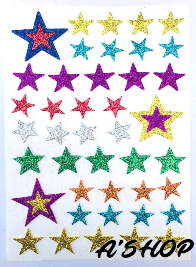 A'SHOP Glitter Foam Self Adhesive Star Stickers for Art and Craft for Kids (Multicolour) - Set of 3 Sheets - Image 4