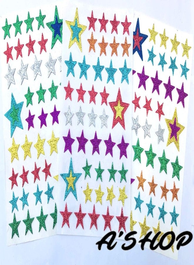 A'SHOP Glitter Foam Self Adhesive Star Stickers for Art and Craft for Kids (Multicolour) - Set of 3 Sheets - Image 2