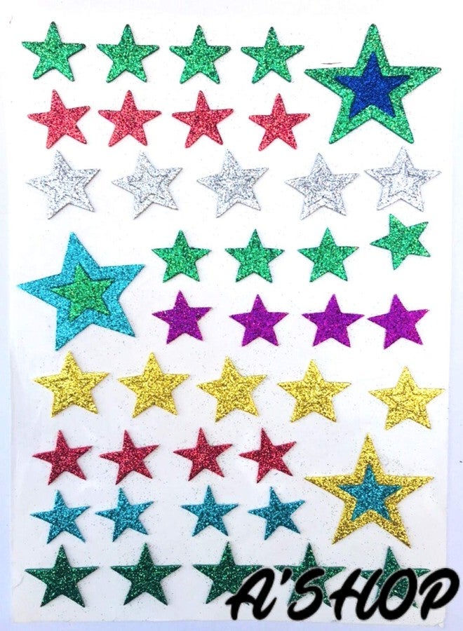 A'SHOP Glitter Foam Self Adhesive Star Stickers for Art and Craft for Kids (Multicolour) - Set of 3 Sheets - Image 3