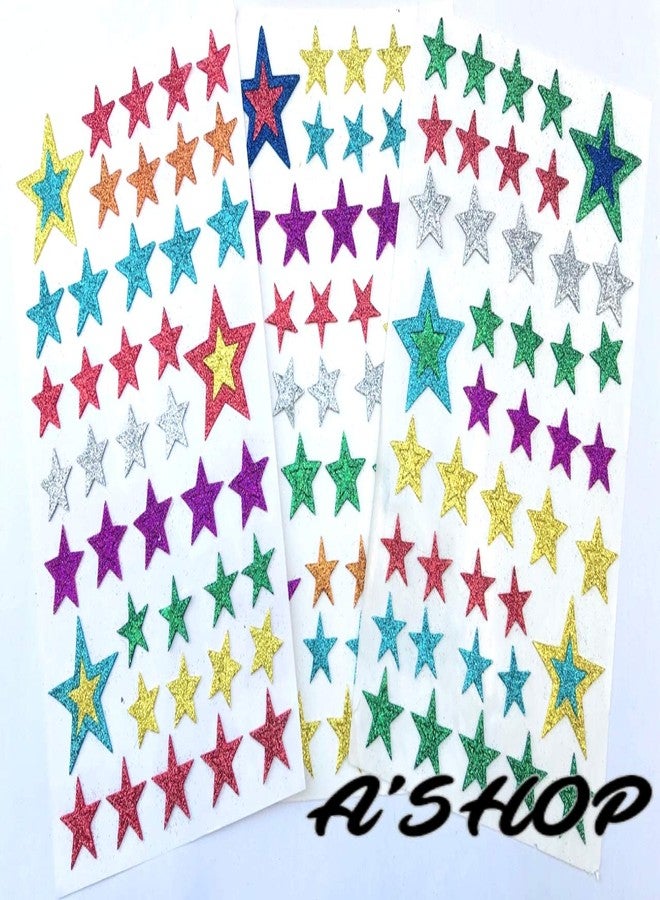A'SHOP Glitter Foam Self Adhesive Star Stickers for Art and Craft for Kids (Multicolour) - Set of 3 Sheets - Image 1